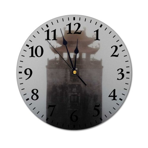 yanfind Fashion PVC Wall Clock Aged Ancient Architecture Authentic Belief Buddhism Building Construction Dark Dense East Mute Suitable Kitchen Bedroom Decorate Living Room
