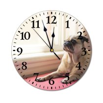 yanfind Fashion PVC Wall Clock Bull Dog Eyes Funny Fur Pet Portrait Sit Snout Studio Window Young Mute Suitable Kitchen Bedroom Decorate Living Room