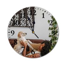yanfind Fashion PVC Wall Clock Adorable Apartment Home Bonding Calendar Carefree Cheerful Chill Couch Cozy Dog Enjoy Mute Suitable Kitchen Bedroom Decorate Living Room