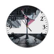 yanfind Fashion PVC Wall Clock 4th July America Flag Architecture Building City Cityscape Dark District Downtown Mute Suitable Kitchen Bedroom Decorate Living Room