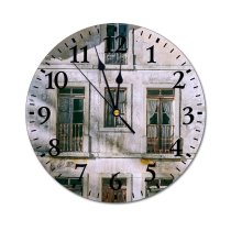 yanfind Fashion PVC Wall Clock Aged Architecture Blot Sky Building Chimney City Construction Curtain Daytime District Door Mute Suitable Kitchen Bedroom Decorate Living Room