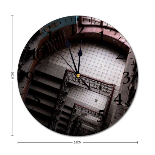 yanfind Fashion PVC Wall Clock Aged Architecture Banister Chess Space Damaged Light Flight Stairs From Above Handrail Mute Suitable Kitchen Bedroom Decorate Living Room