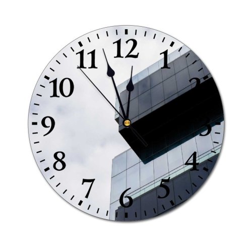 yanfind Fashion PVC Wall Clock Architectural Design Architecture Building City Cloudy Sky Construction Contemporary Daylight Downtown Exterior Mute Suitable Kitchen Bedroom Decorate Living Room