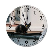 yanfind Fashion PVC Wall Clock Attentive Building Calm Cat Creature Curious Dwell Fluff Fur Gaze Home Mute Suitable Kitchen Bedroom Decorate Living Room