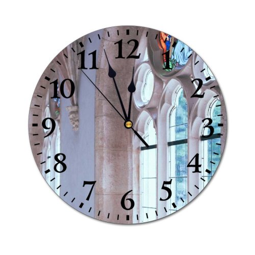 yanfind Fashion PVC Wall Clock Aged Ancient Arched Architecture Belief Believe Building Calm Cathedral Catholic Chapel Church Mute Suitable Kitchen Bedroom Decorate Living Room
