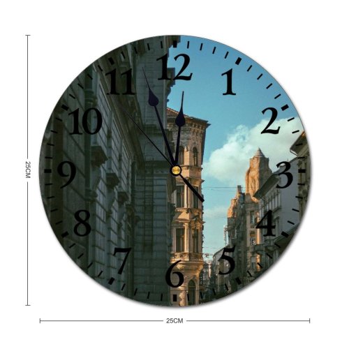 yanfind Fashion PVC Wall Clock Apartment Architecture Avenue Building Center City Cityscape Classic Construction Decor Design Mute Suitable Kitchen Bedroom Decorate Living Room