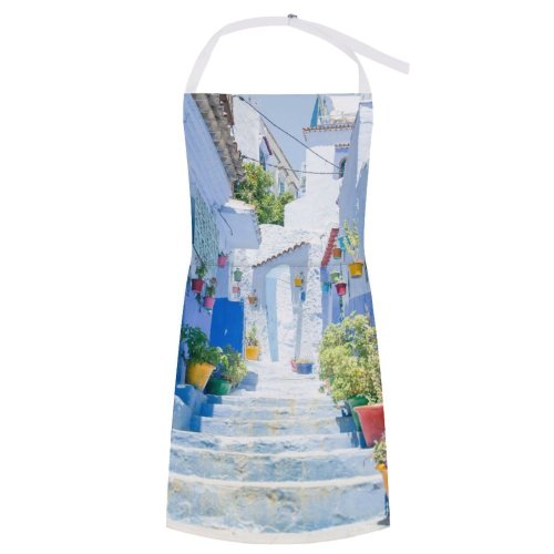 yanfind Custom aprons Africa Aged Architecture Bloom City Building Chefchaouen Colorful Construction Decor Design white white-style1 70×80cm