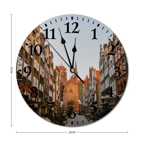 yanfind Fashion PVC Wall Clock Accommodation Aged Apartment Architecture Area Attract Authentic Building Center City Cobblestone Community Mute Suitable Kitchen Bedroom Decorate Living Room