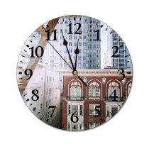 yanfind Fashion PVC Wall Clock Accommodation Apartment Architecture Balcony Block Building City Cityscape Complex Construction Contemporary Daytime Mute Suitable Kitchen Bedroom Decorate Living Room