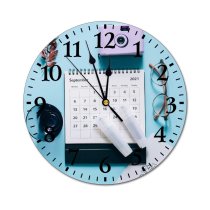 yanfind Fashion PVC Wall Clock Calendar Camera Fall Flatlay Glass Glasses Leaves Minimalism Old Planner Planning Mute Suitable Kitchen Bedroom Decorate Living Room