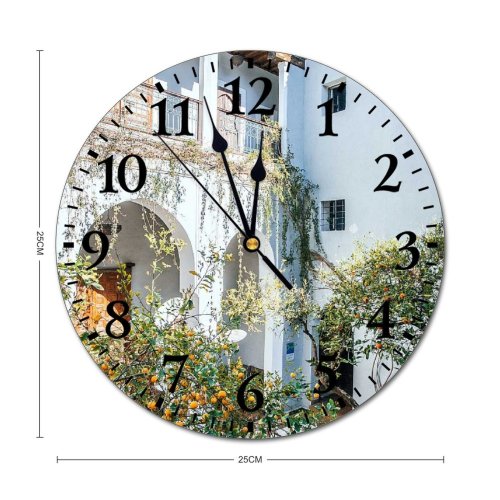yanfind Fashion PVC Wall Clock Arch Architecture Balcony Building Citrus Cobblestone Construction Courtyard Decor Decorative Design Mute Suitable Kitchen Bedroom Decorate Living Room