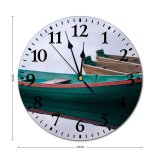yanfind Fashion PVC Wall Clock Aqua Boat Calm Canal Channel Cloud Cloudy Embankment Fishing Flow Gloomy Lake Mute Suitable Kitchen Bedroom Decorate Living Room