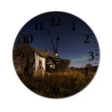 yanfind Fashion PVC Wall Clock Abandoned Aged Ancient Aurora Borealis Barn Cloudless Countryside Damage Farmland Field Grassland Mute Suitable Kitchen Bedroom Decorate Living Room