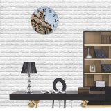 yanfind Fashion PVC Wall Clock Aged Ancient Architecture Attract Authentic Sky Building Burial City Classic Column Construction Mute Suitable Kitchen Bedroom Decorate Living Room