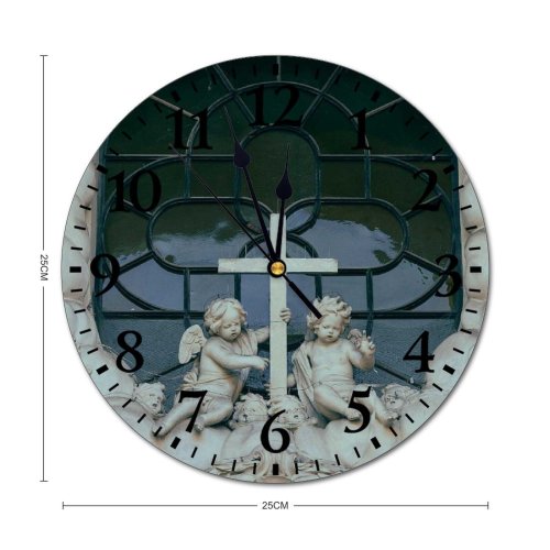 yanfind Fashion PVC Wall Clock Aged Angel Architecture Attract Building Carve Cathedral Catholic Chapel Church Classic Mute Suitable Kitchen Bedroom Decorate Living Room
