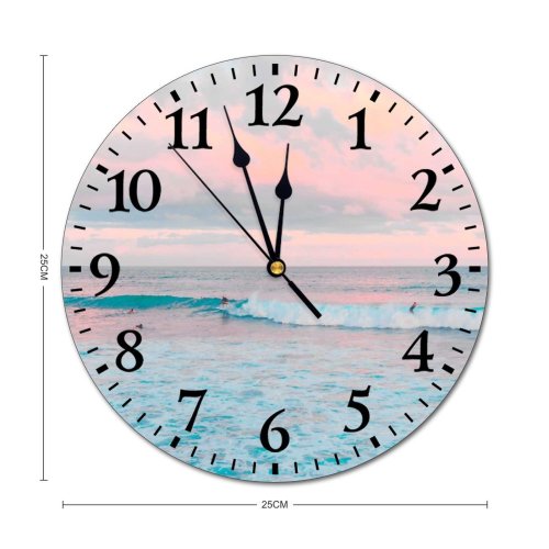 yanfind Fashion PVC Wall Clock Beach Sunset Beautiful Breaking Crashing Golden Ocean Pastel Surf Surfboard Surfer Mute Suitable Kitchen Bedroom Decorate Living Room