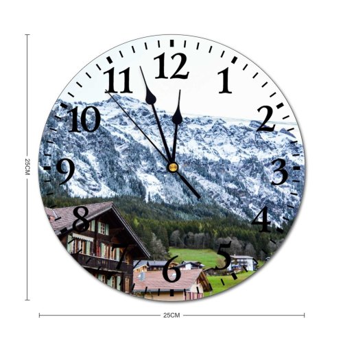 yanfind Fashion PVC Wall Clock Architecture Breathtaking Calm Coniferous Cottage Countryside Dwell Exterior Field Forest Grassland Grassy Mute Suitable Kitchen Bedroom Decorate Living Room