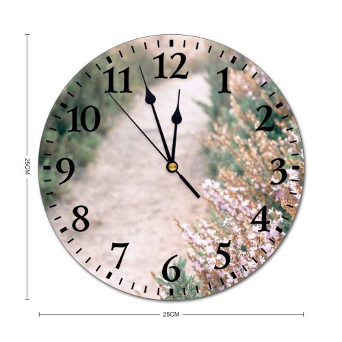 yanfind Fashion PVC Wall Clock Aroma Bloom Blurred Botanic Botany Bush Calluna Vulgaris Calm Countryside Mute Suitable Kitchen Bedroom Decorate Living Room