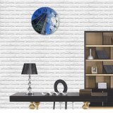 yanfind Fashion PVC Wall Clock Architectural Design Architecture Building Futuristic Glass Items High Shot Sky Mute Suitable Kitchen Bedroom Decorate Living Room