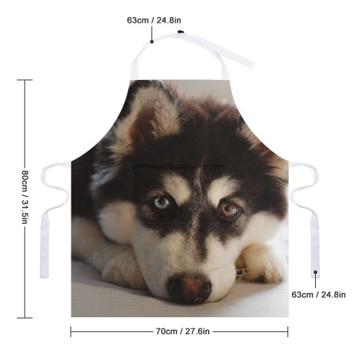 yanfind Custom aprons Adorable Portrait Canidae Cute Dog Face Fur Furry Heterochromia Pedigree Pet Snout white white-style1 70×80cm