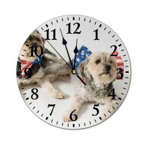 yanfind Fashion PVC Wall Clock 4th July America Bow Tie Creature Curious Democracy Dog Event Fluff Mute Suitable Kitchen Bedroom Decorate Living Room