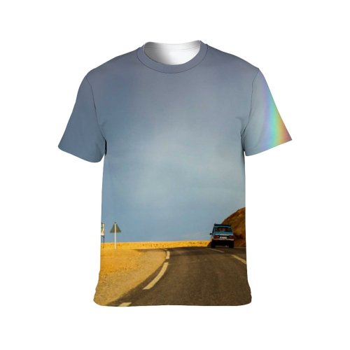 yanfind Adult Full Print T-shirts (men And Women) Asphalt Auto Car Desert Highway Hill Landscape Lanes Outdoors Rainbow Road Signs