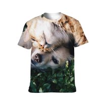 yanfind Adult Full Print T-shirts (men And Women) Cat Cute Dog Friends Friendship Kiss Love Outdoors Puppy