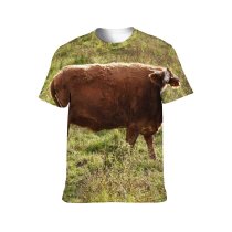 yanfind Adult Full Print T-shirts (men And Women) Field Agriculture Farm Grass Grassland Milk Bull Cow Rural Calf Farmland Pasture