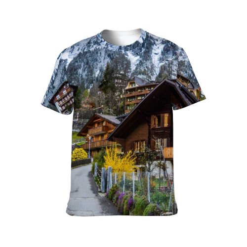 yanfind Adult Full Print T-shirts (men And Women) Breathtaking Calm Cottage Countryside Daytime Destination Dwell Flora Foliage Highland