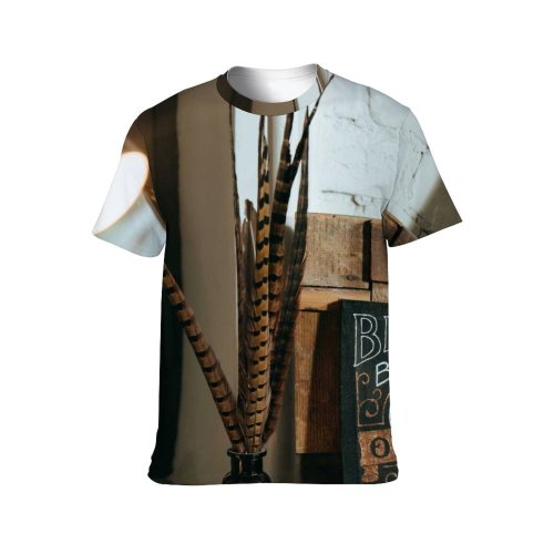 yanfind Adult Full Print T-shirts (men And Women) Feather Gothic Iron Metal Retro Rough Rusty Skull Stationery Still