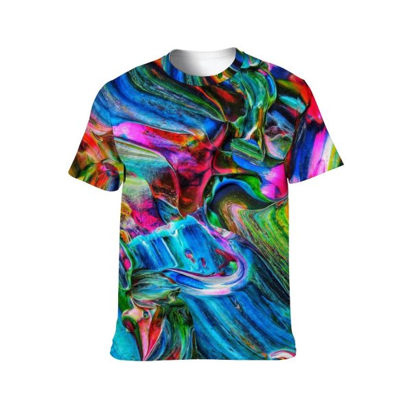 yanfind Adult Full Print T-shirts (men And Women) Design Creativity Palette Rainbow Coloring Artistic Stain Acrylic Canvas Impression Visuals Motley