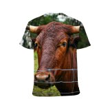 yanfind Adult Full Print T-shirts (men And Women) Field Agriculture Farm Grass Milk Portrait Bull Cow Rural Farmland Pasture Horn