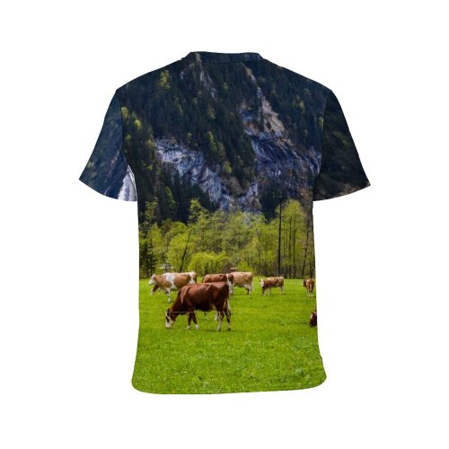 yanfind Adult Full Print T-shirts (men And Women) Cattle Coniferous Countryside Cow Creature Farm Farmland Fauna Feed Fir Flock Grassland
