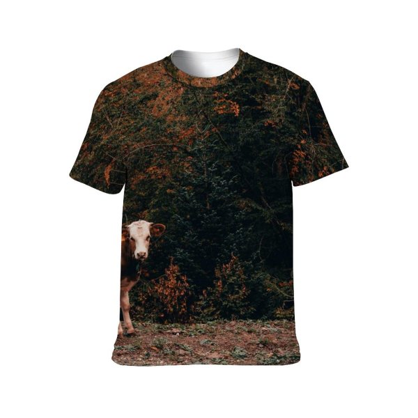 yanfind Adult Full Print T-shirts (men And Women) Dawn Landscape Countryside Agriculture Farm Leaf Fall Grassland Outdoors Gold Cattle Cropland