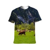 yanfind Adult Full Print T-shirts (men And Women) Cattle Coniferous Countryside Cow Creature Farm Farmland Fauna Feed Fir Flock Grassland