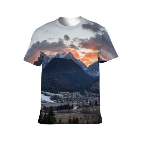 yanfind Adult Full Print T-shirts (men And Women) Clouds Conifers Dawn Dusk Fir Trees Freezing Frosty Frozen Idyllic