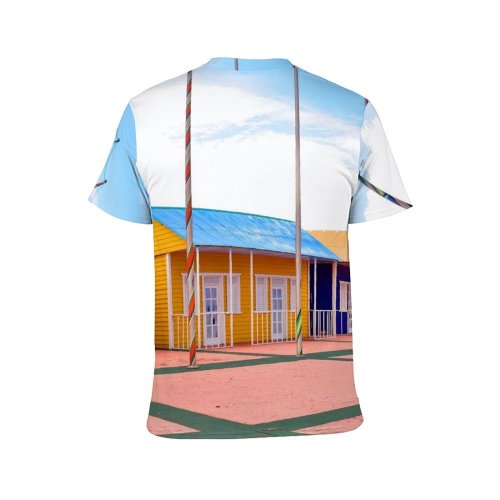 yanfind Adult Full Print T-shirts (men And Women) Apartment Architecture Block Colorful Construction Daylight Door Empty Estate Exterior Facade Flag
