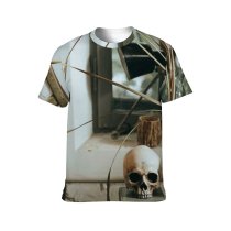 yanfind Adult Full Print T-shirts (men And Women) Bone Books Dead Death Gothic Halloween Horror Retro Rough Rusty Scary Skull