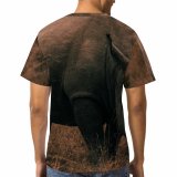 yanfind Adult Full Print T-shirts (men And Women) Grass Park Big Grassland Wild Cow Safari Wildlife Calf Elephant Horn