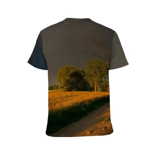 yanfind Adult Full Print T-shirts (men And Women) Wood Light Road Dawn Sunset Countryside Grass Tree Fall Outdoors Rainbow