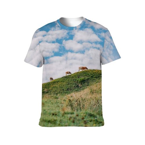 yanfind Adult Full Print T-shirts (men And Women) Landscape Countryside Hill Agriculture Travel Cloud Grassland Outdoors Rural Country Farmland Pasture