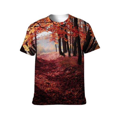 yanfind Adult Full Print T-shirts (men And Women) Autumn Backlit Dawn Fall Leaves Forest Leaf Light Outdoors Park Scenic Season