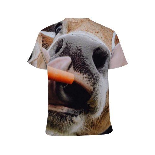 yanfind Adult Full Print T-shirts (men And Women) Countryside Cute Grass Fur Portrait Outdoors Rural Funny Pasture Cattle Curiosity