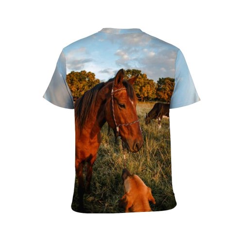yanfind Adult Full Print T-shirts (men And Women) Bridle Cattle Cloudy Sky Countryside Cow Creature Dog Dusk Evening Farm Farmland