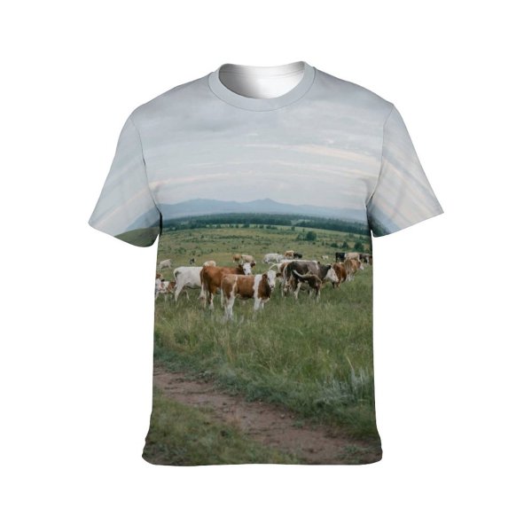 yanfind Adult Full Print T-shirts (men And Women) Bovine Calm Cattle Cloudy Cow Creature Daytime Ecology Farm Flock Freedom