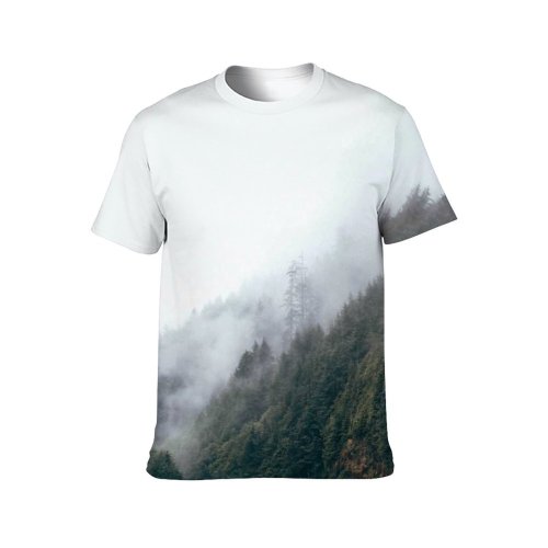 yanfind Adult Full Print T-shirts (men And Women) Alpine Breathtaking Cloudy Coniferous Evergreen Fir Fog Foliage Forest Gloomy Greenery