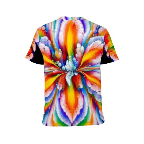 yanfind Adult Full Print T-shirts (men And Women) Art Texture Abstract Flower Design Round Decoration Beautiful Rainbow Petal Motley Proportion