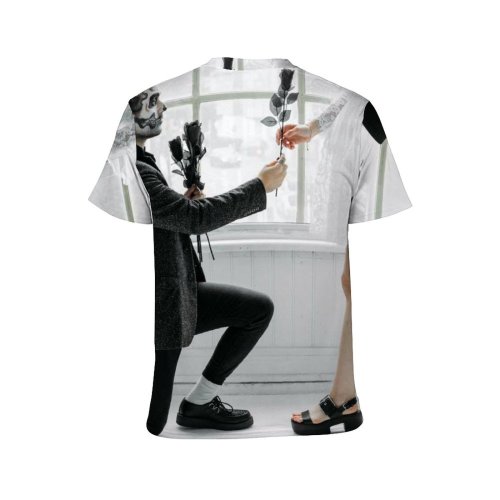 yanfind Adult Full Print T-shirts (men And Women) Attire Beautiful Roses Blonde Bridal Bride Groom Facial Expression Fashion Fashionable Festival
