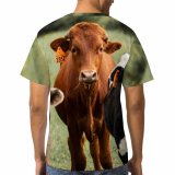 yanfind Adult Full Print T-shirts (men And Women) Field Agriculture Grass Milk Rural Calf Farmland Pasture Cattle Curiosity Pastoral