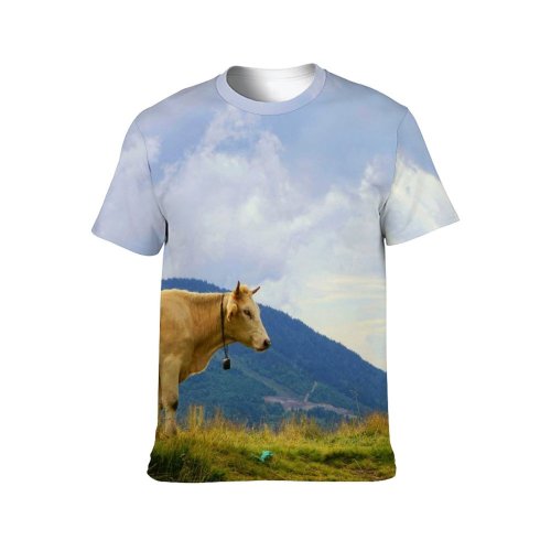 yanfind Adult Full Print T-shirts (men And Women) Landscape Field Summer Agriculture Farm Grass Grassland Rural Farmland Pasture Cattle Hayfield